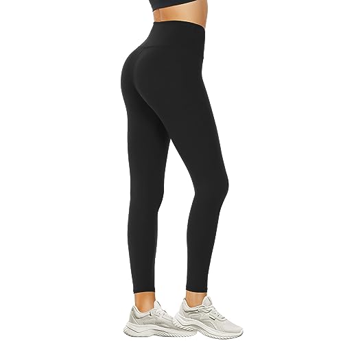 DDOBB Leggins Mujer Pantalon Deporte Mallas Push Up Leggings Elásticos Reducir Vientre Fitness de Cintura Alta para Running Yoga(Negro,S-M)