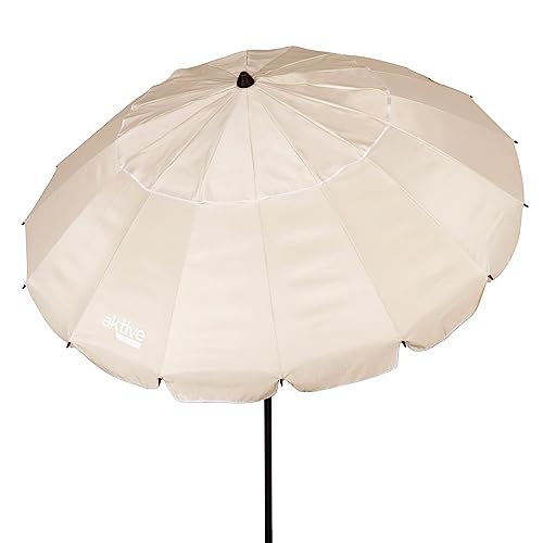 AKTIVE 62275, Sombrilla playa anti viento plegable Crema Ø220 cm, Inclinable, Con protección UV 50, paravientos playa, sombrilla parasol grande, parasol playa, sombrillas para playa