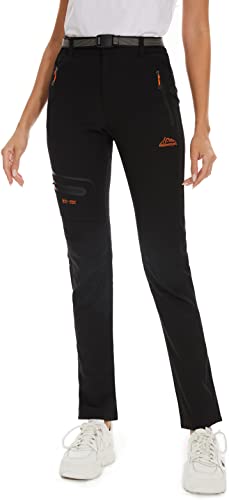 DAFENP Pantalones Trekking Mujer Impermeable Pantalones de Trabajo Montaña Senderismo Alpinismo Ligero Secado Rápido Transpirable Aire Libre KZ1905W-Black-L