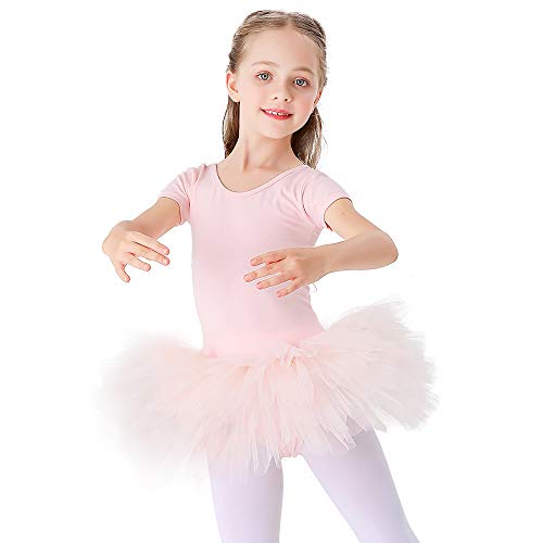Bezioner Maillot de Danza Tutú Vestido de Ballet Gimnasia Leotardo Algodón Body Clásico para Niña Rosa 130