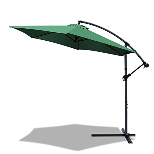 VOUNOT 300 cm Parasol Excentrico, Sombrilla de Jardín con Manivela y Funda Protectora, Protección UV, Verde