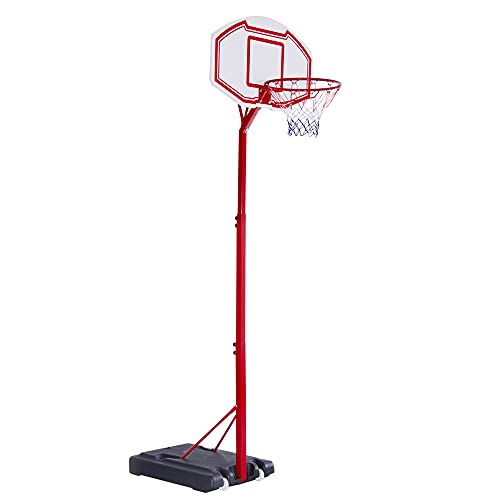 HOMCOM Canasta de Baloncesto con Altura Ajustable 260-310 cm con Soporte Metal y Base Rellenable para Niños y Adultos Rojo