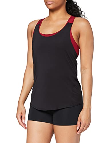 Amazon Essentials Camiseta Deportiva de Doble Capa Mujer, Negro/Rojo Cereza Oscuro, M