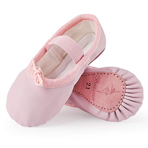 Bezioner Zapatillas de Danza Cuero Zapatos de Ballet y Gimnasia Baile para Niña y Mujer Rosa 29