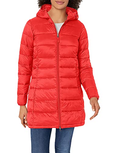 Amazon Essentials Abrigo acolchado ligero y resistente al agua con capucha (disponible en tallas grandes) Mujer, Rojo, XL