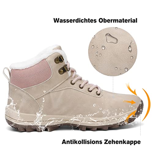 Mishansha Mujer Botas de Nieve Mujer Botines Zapatos Senderismo Impermeables Deportes Trekking Zapatos Impermeable Botas de Invierno Fur Forro Aire Libre Boots Albaricoque 41 EU