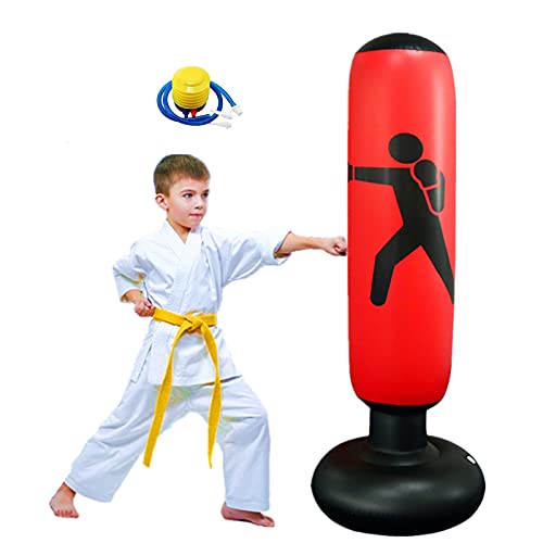 FOYOCER Saco de Boxeo Hinchable de Niños Saco de Arena Inflable de Pie para Practicar Karate MMA Bolsa de Boxeo Fitness para Nniños 61”