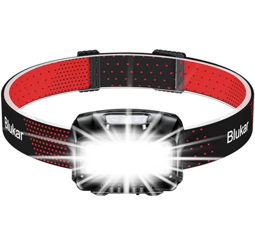Blukar Linterna Frontal Recargable, 2000L Super Brillante Impermeable Linterna Cabeza LED Con Sensor de Movimiento y Luces de Advertencia Rojas, 8 Modos Luz, 30h de Tiempo Ejecución