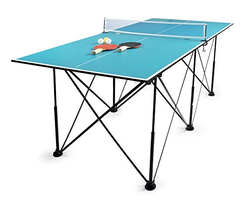 Leomark Compact Table Tennis Mesa de Ping-Pong, Plegable Exterior Portatil fácil Montaje y Transporte Pelotas y Raquetas, para Uso en Interiores, para Adulto y niños en Color Azul, 182,5x91x76cm (A)
