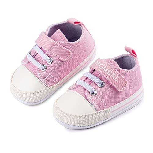 Zapatillas de Bebe Personalizadas con Nombre - Zapatos bebé de Lona Estilo Casual - Regalo Bebe Personalizado - Zapatos de 0 a 6 Meses (Rosa con Nombre, 18)