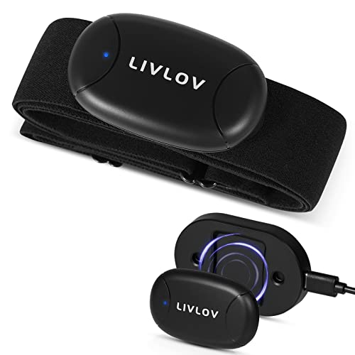 LIVLOV V8 Monitor de Frecuencia Cardíaca con Batería Recargable y Estación de Carga, Conecta a los Tres estándares 5.3 kHz, Bluetooth y Ant+, Compatible con Garmin Wahoo Zwift Endomodo y Otros