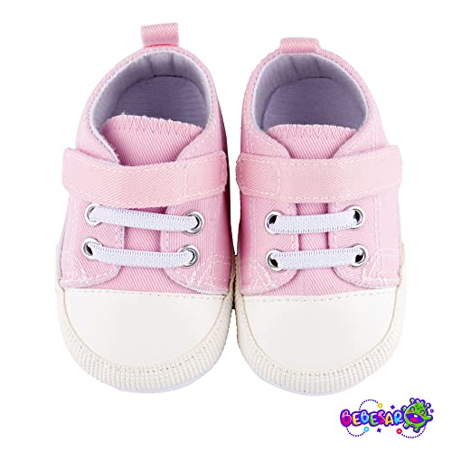 Zapatillas de Bebe Personalizadas con Nombre - Zapatos bebé de Lona Estilo Casual - Regalo Bebe Personalizado - Zapatos de 0 a 6 Meses (Rosa con Nombre, 18)