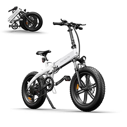 Ado E-Bike A20F 20 x 4,0 Pulgadas Pedelec e-Fatbike Bicicleta eléctrica Bicicleta Plegable, 7 velocidades Shimano, Cambio de Cadena, 250,00 W, Blanco