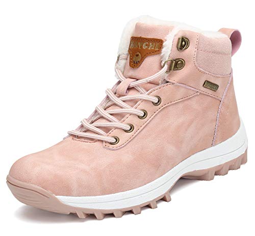 PASTAZA Hombre Mujer Botas de Nieve Senderismo Impermeables Deportes Trekking Zapatos Invierno Forro Piel Sneakers Rosa,40EU
