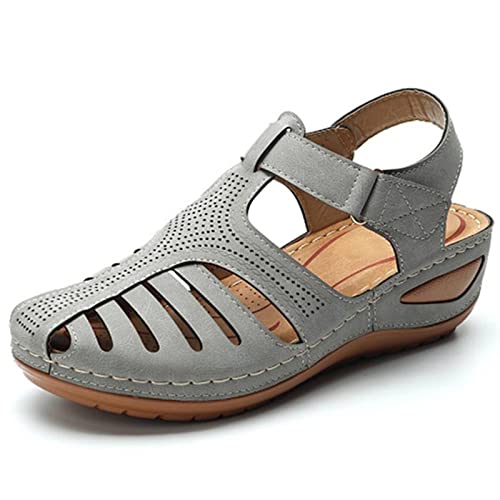 OKGD Mujeres Sandalias Nuevas Zapatos de Verano Mujer Plataforma Zapatos Sandalias de Aptitud para Cuñas Pisos Casuales Flip Flops Sandles Sandalia Roja-Gray,37 EU
