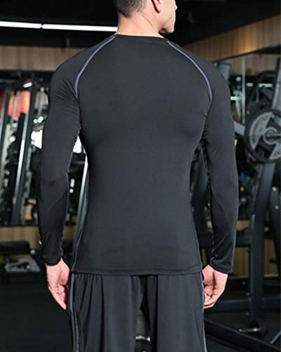 Camiseta De Compresiòn Camiseta Térmica Interior Hombre Manga Larga para Running Fitness Entrenamiento Negro L