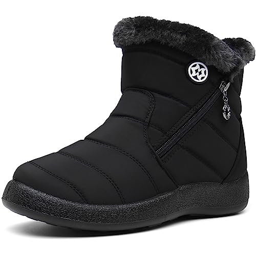 Botas de Nieve para Mujer Botines de Invierno Impermeable con Cremallera Forradas Calientes Boots Zapatos Outdoor Ultraligero Antideslizante,Negro 3,40 EU