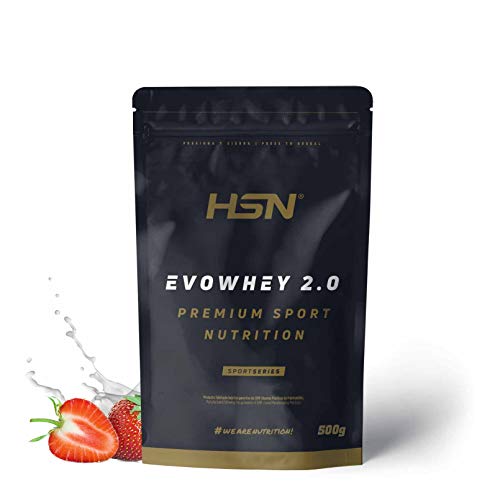 Concentrado de Proteína de Suero de HSN Evowhey Protein 2.0 | Sabor Fresa 500 g = 17 Tomas por Envase | Whey Protein Concentrate | No-GMO, Vegetariano, Sin Gluten ni Soja
