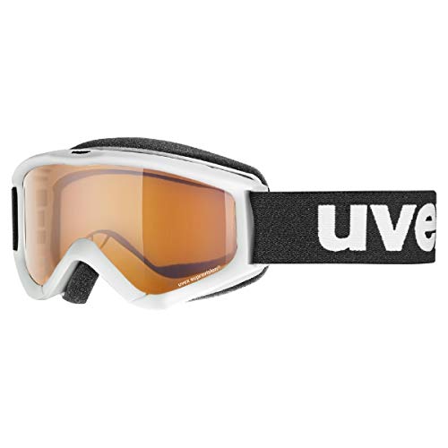 uvex speedy pro, gafas de esquí infantiles, con mejora del contraste, campo visual ampliado antivaho, white/lasergold, one size