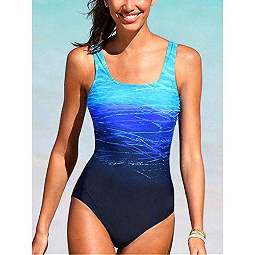 Traje de Baño Mujer Una Pieza con Relleno Sexy Push Up Bañador Deportivo Gradiente Deportes Monokinis Azul 2XL