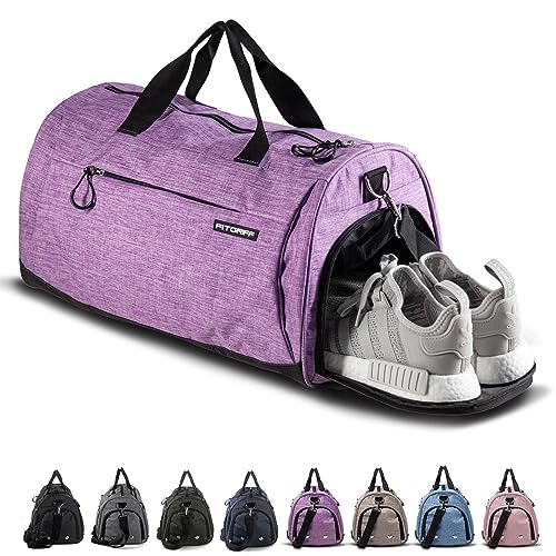 Fitgriff® Bolsa Deporte Gimnasio, de Fitness, Hombre y Mujer, Gym - Bolsa de Viaje Macuto con Zapato y Compartimento Húmedo (Purple, Small)