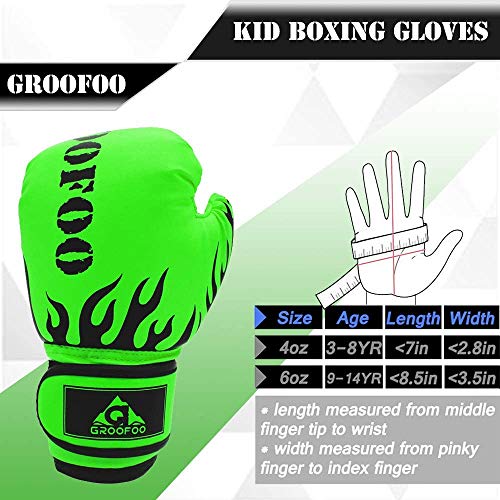GROOFOO Guantes de Boxeo para Niños 4oz Entrenamiento Combate Guantes de Perforación per MMA Muay Thai Kick Boxing Età da 3 a 6 Anni - Verde