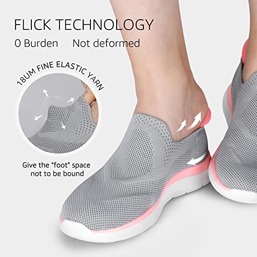 STQ Zapatillas de Mujer Zapatos Sin Cordones Malla Deportivas para Mujer Comodos Caminar Ligero Sneakers Gris Claro Rosa 40 EU